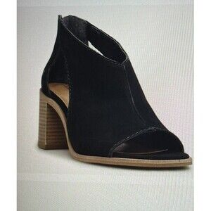 Lucky Brand Saimy Sandal Shoes Black Suede Heels Leather Women’s Size 6.5 Zipper